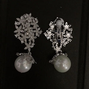 CZ & Pearl Pendant Clip-On Earrings for Women