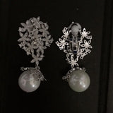 CZ & Pearl Pendant Clip-On Earrings for Women