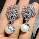 CZ & Pearl Pendant Clip-On Earrings for Women