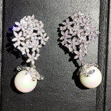 CZ & Pearl Pendant Clip-On Earrings for Women