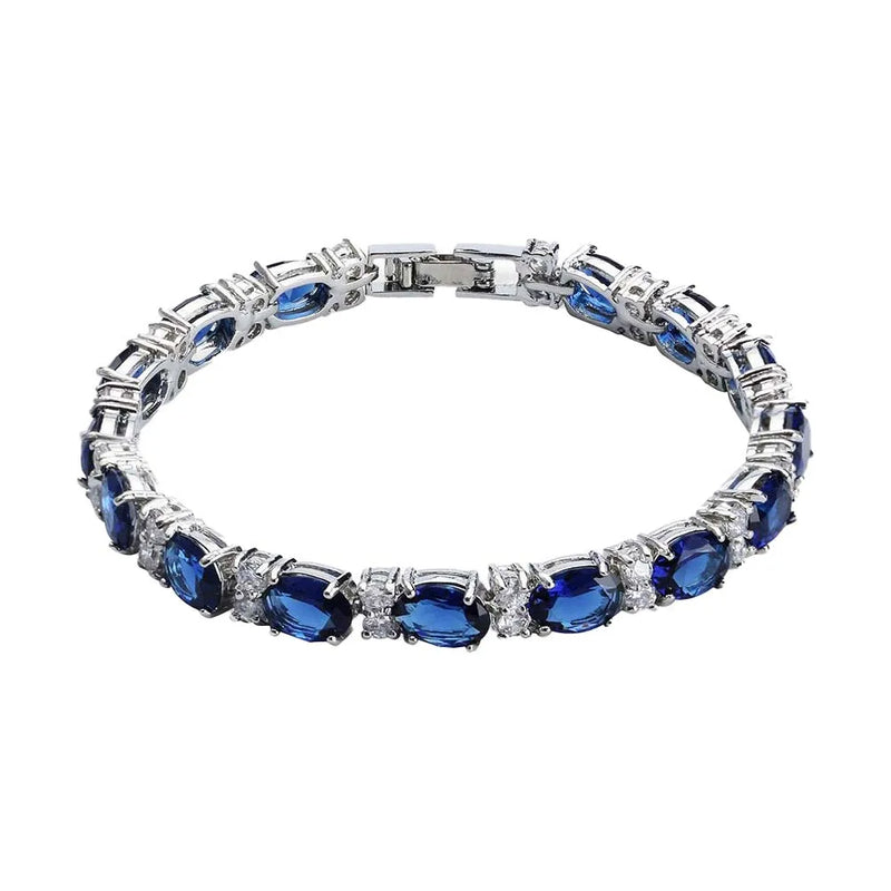 Crystal Tennis Bangles Women Silver Round Cubic Zirconia Link Bracelets