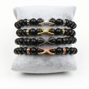 8mm Natural Stone Ball Weave Couple Bracelet