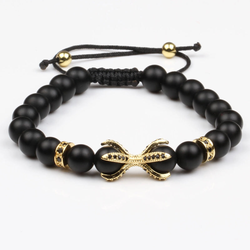 8mm Natural Stone Ball Weave Couple Bracelet