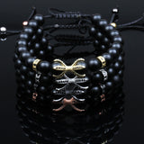 8mm Natural Stone Ball Weave Couple Bracelet