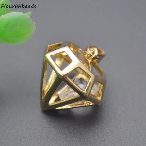 Nickel Plated Metal Charms Pendants Anti Fading CZ Pave Geometric Shape 20pc