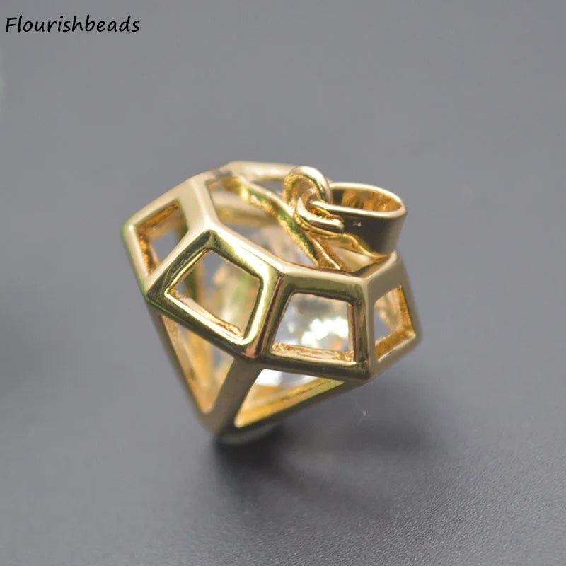 Nickel Plated Metal Charms Pendants Anti Fading CZ Pave Geometric Shape 20pc