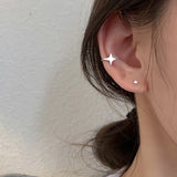 S925 Silver 4 Stars Women Clip Earrings Girl Earrings