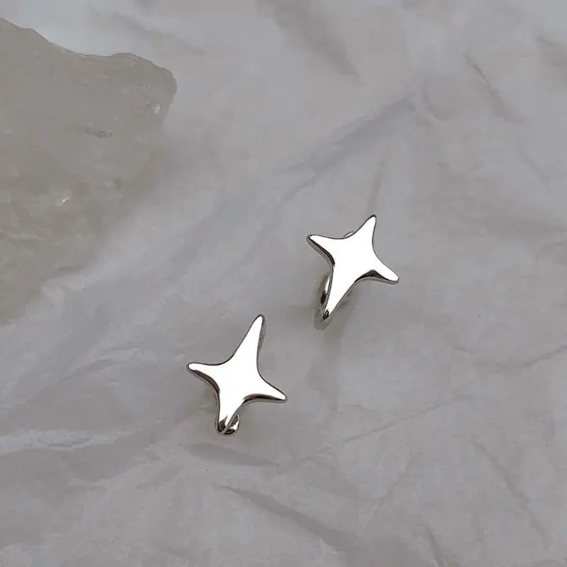S925 Silver 4 Stars Women Clip Earrings Girl Earrings