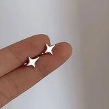 S925 Silver 4 Stars Women Clip Earrings Girl Earrings