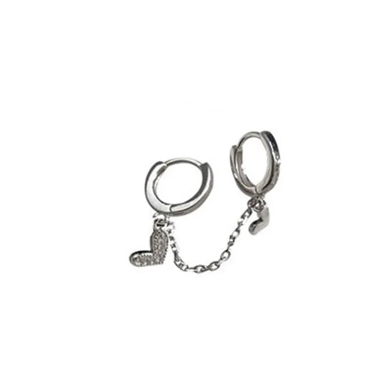 S925 Sterling Silver Double Hoop Earrings with Heart for Women