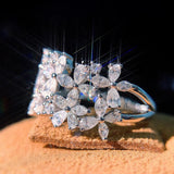 CZ Zirconia Trapezoid Open Ring Crystal Leaf Wedding Jewelry