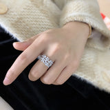 CZ Zirconia Trapezoid Open Ring Crystal Leaf Wedding Jewelry