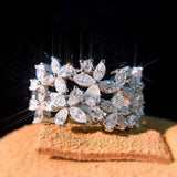 CZ Zirconia Trapezoid Open Ring Crystal Leaf Wedding Jewelry