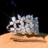 CZ Zirconia Trapezoid Open Ring Crystal Leaf Wedding Jewelry