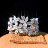 CZ Zirconia Trapezoid Open Ring Crystal Leaf Wedding Jewelry