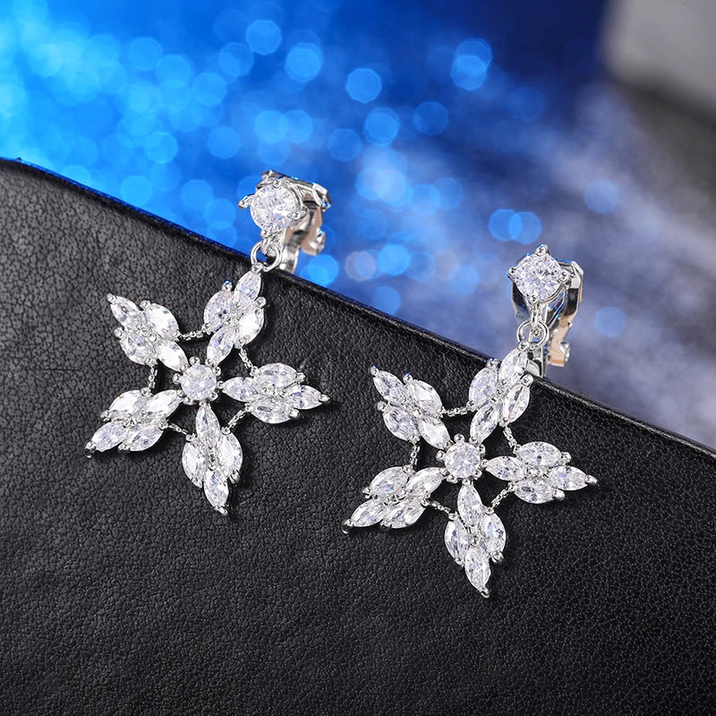 Zircon Snowflake Clip on Earrings for Women