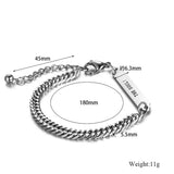 Boho Engraved Letter Geometric Chain Bracelet Stainless Steel