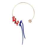 Suede Fabric Flower Chokers Ribbon Tassel Neck Straps For Women