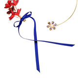 Suede Fabric Flower Chokers Ribbon Tassel Neck Straps For Women