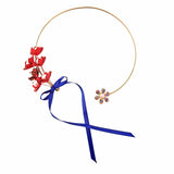 Suede Fabric Flower Chokers Ribbon Tassel Neck Straps For Women