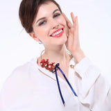 Suede Fabric Flower Chokers Ribbon Tassel Neck Straps For Women