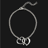 Summer Double Heart Anklet Adjustable Chain Bangle & Bracelet for Women
