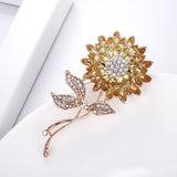 Yellow Crystal Sunflower Brooch Pin Plant Jewelry