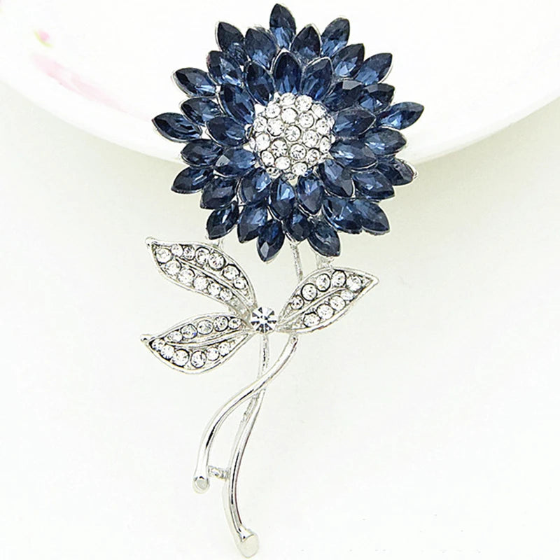 Yellow Crystal Sunflower Brooch Pin Plant Jewelry