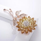 Yellow Crystal Sunflower Brooch Pin Plant Jewelry