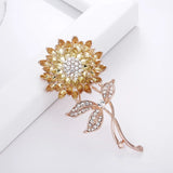 Yellow Crystal Sunflower Brooch Pin Plant Jewelry