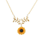 Sunflower Choker Pendant Necklace for Women Flower Pearl Pendant
