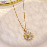 Sunflower Clavicle Necklace Choker Crystal Pendant Jewelry