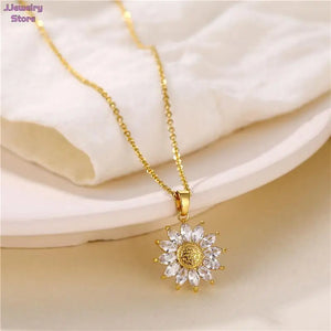 Sunflower Clavicle Necklace Choker Crystal Pendant Jewelry