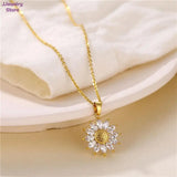Sunflower Clavicle Necklace Choker Crystal Pendant Jewelry