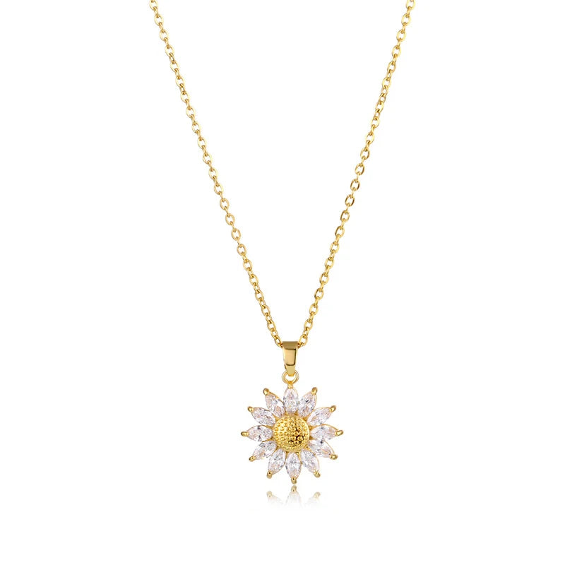 Sunflower Clavicle Necklace Choker Crystal Pendant Jewelry