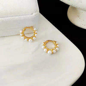 Sunflower Pearl Earrings Inlaid Geometric Round Net Red Fairy Women Earrings
