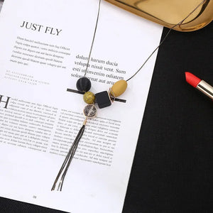 Resin Beaded Sweater Chain Necklace Tassel Jewelry Gift