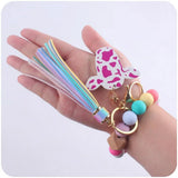 Cartoon Cow Head Wood Sign Keychain Bracelet Keyring