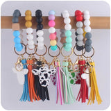 Cartoon Cow Head Wood Sign Keychain Bracelet Keyring