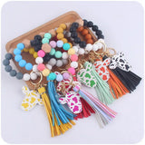 Cartoon Cow Head Wood Sign Keychain Bracelet Keyring