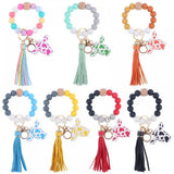 Cartoon Cow Head Wood Sign Keychain Bracelet Keyring