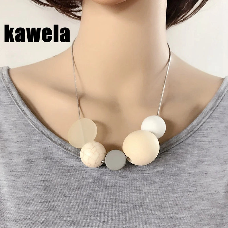 Snake Chain Wood Ball Stone Choker Necklace