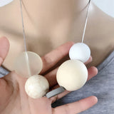 Snake Chain Wood Ball Stone Choker Necklace