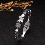 Sweet Flower Women Charm Cuff Bangles Stainless Steel Plating Bracelets