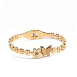 Sweet Flower Women Charm Cuff Bangles Stainless Steel Plating Bracelets