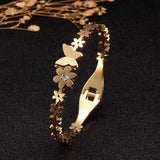 Sweet Flower Women Charm Cuff Bangles Stainless Steel Plating Bracelets