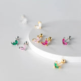 Sweet Leaves CZ Screw Stud Earrings for Women Wedding Party