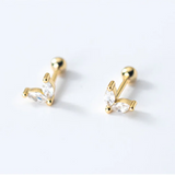 Sweet Leaves CZ Screw Stud Earrings for Women Wedding Party