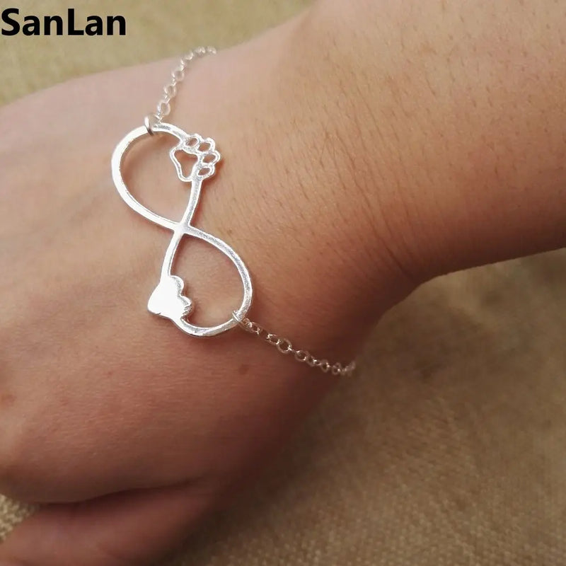 Sweet Lovely Infinity Love Dog Cat Paw Print HEART paw Bracelet