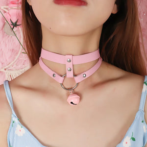 Sweet Pink PU Leather Collar Choker Adjustable Punk Necklace for Women